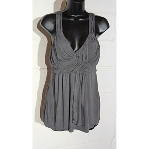 New York & Company Gray Sleeveless Tank Top Ruched V-Neck Blouse Medium